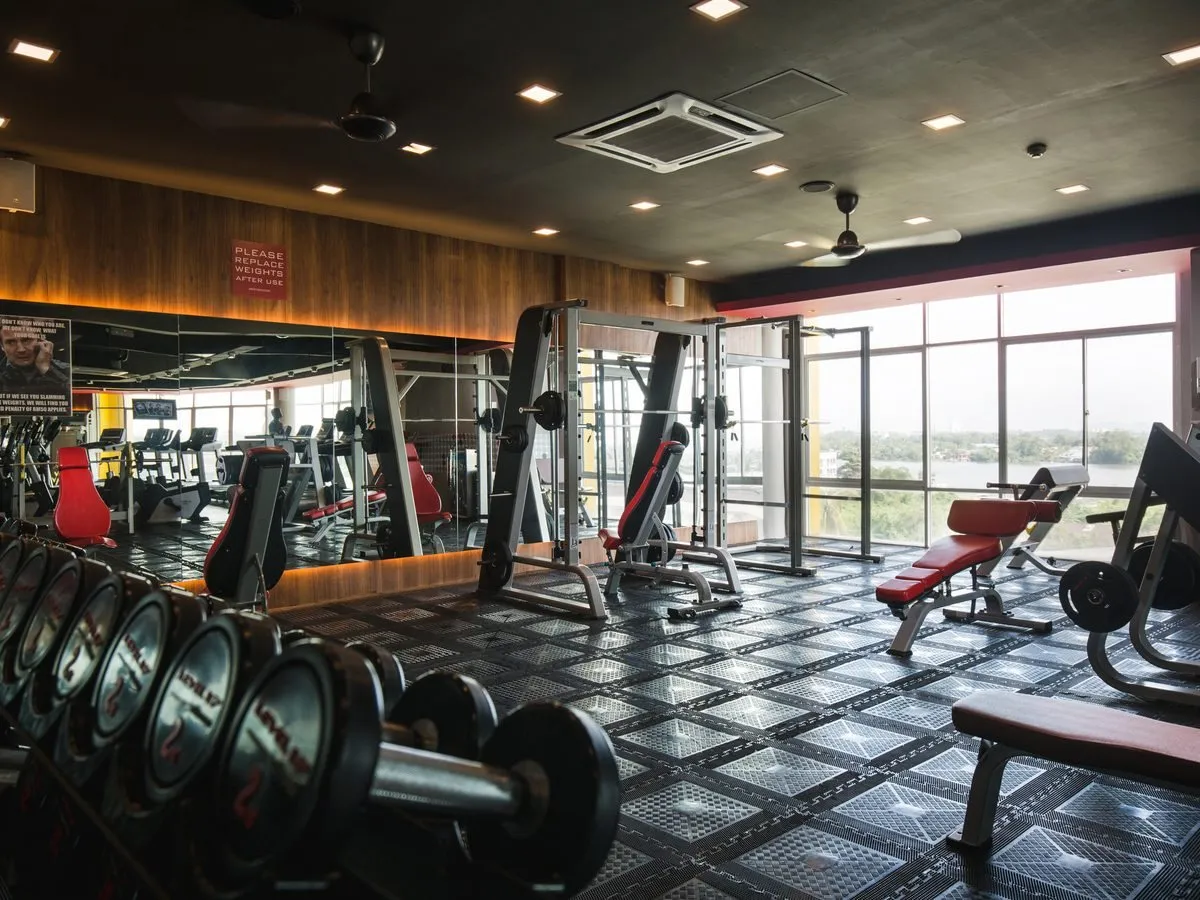 Free weights with a view at Level Up Fitness Xpress iCom Square