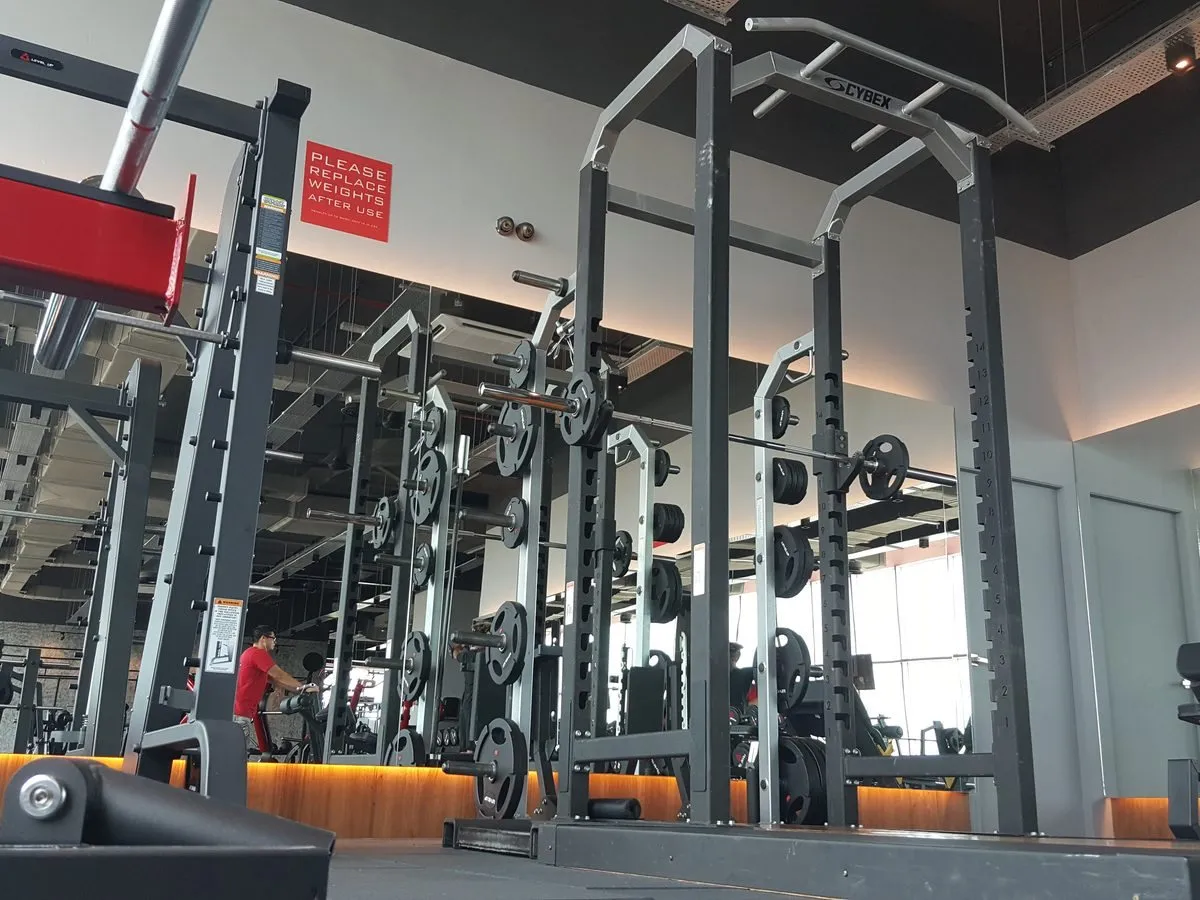 Racks and barbells at Level Up Fitness Xpress AEON Mall Kuching Central