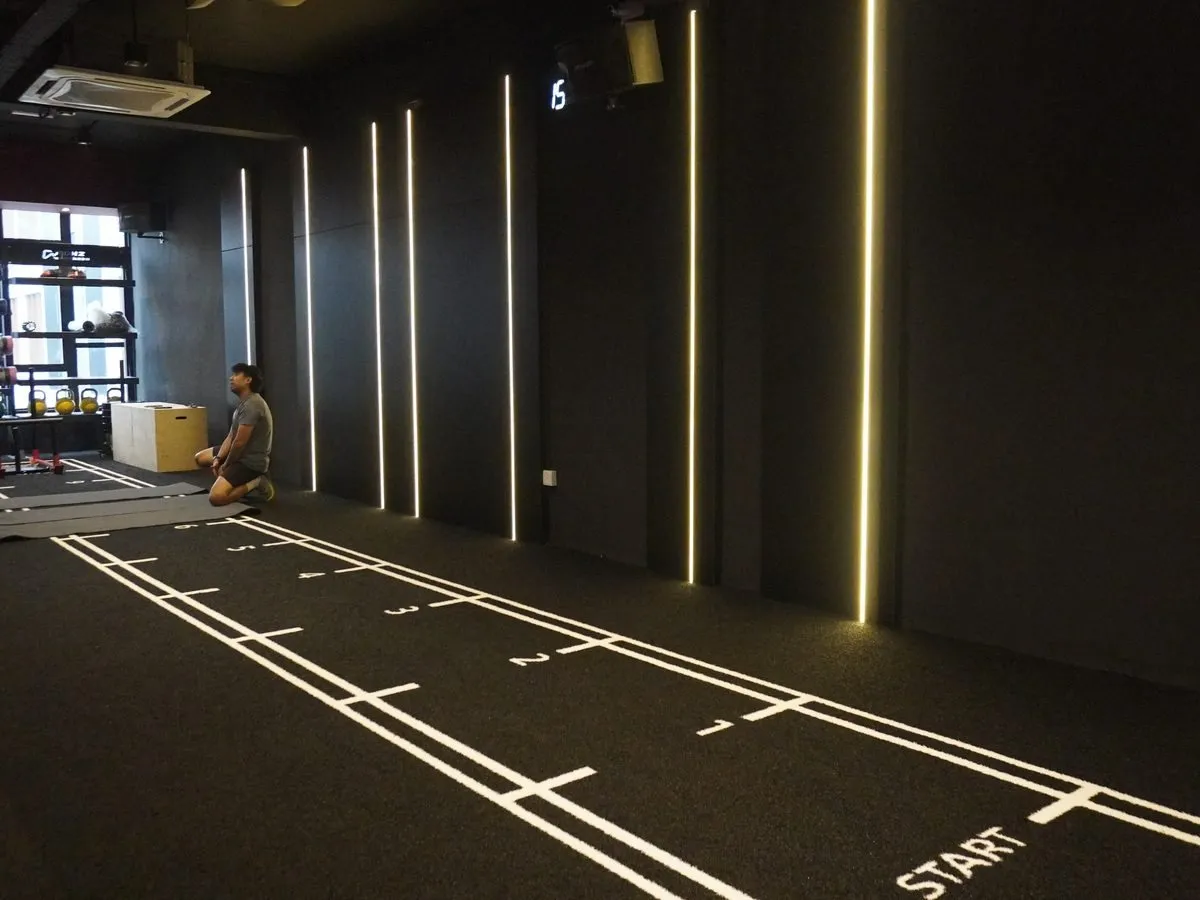 Marked sled track at Level Up Fitness Xpress Westfield Points