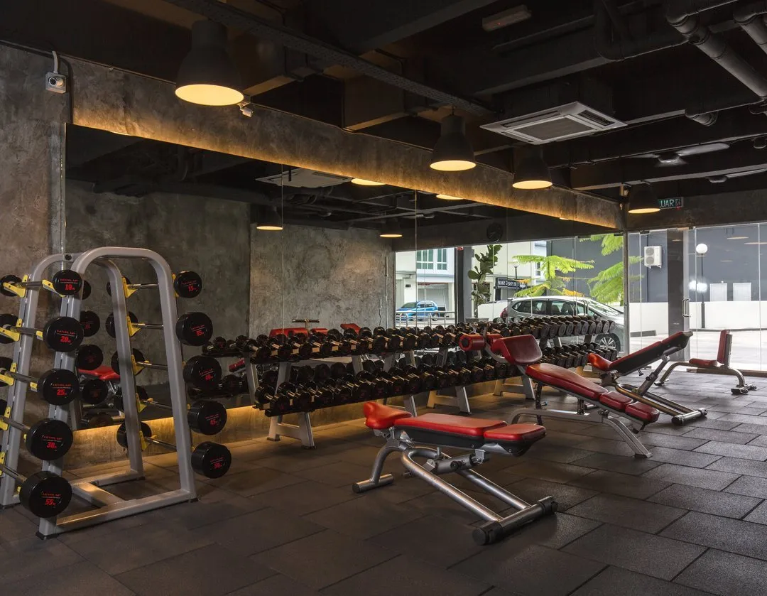 Free weights area at Level Up Fitness MJC, Kuching